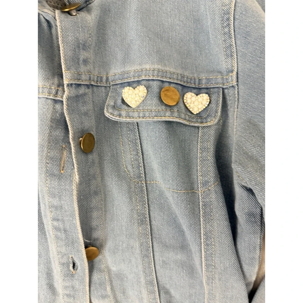 Girls Denim Jacket 7/8Y HARPER Custom Name Pearl Letters Rhinestone Heart Star